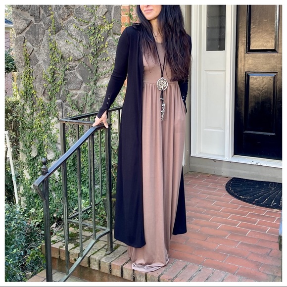 Mocha side pocket 3/4 sleeves maxi dress - Picture 6 of 7